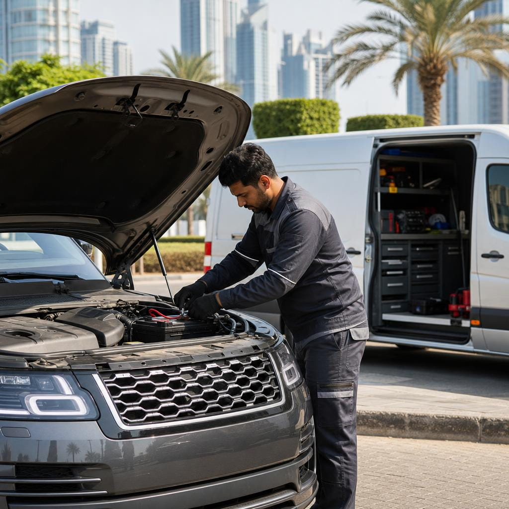 Roadside car battery replacement service in Dubai